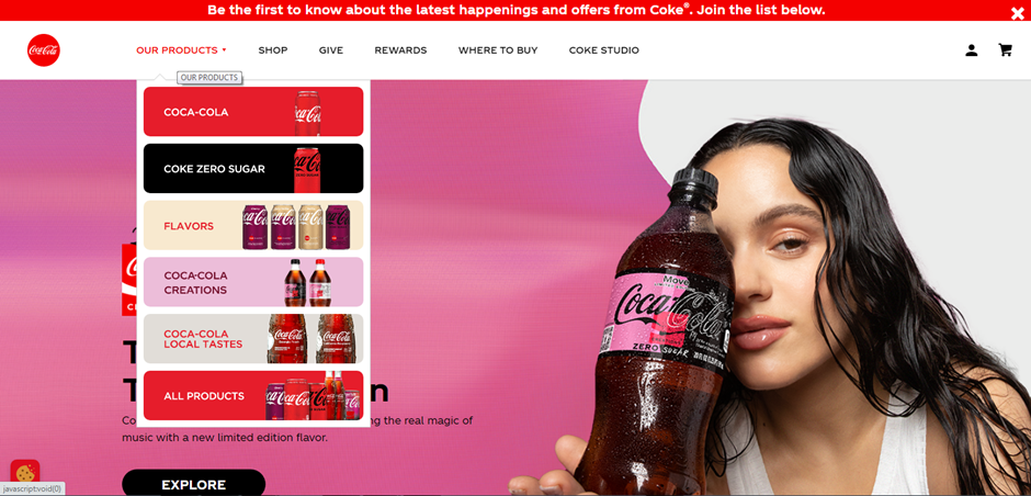 cocacola web page