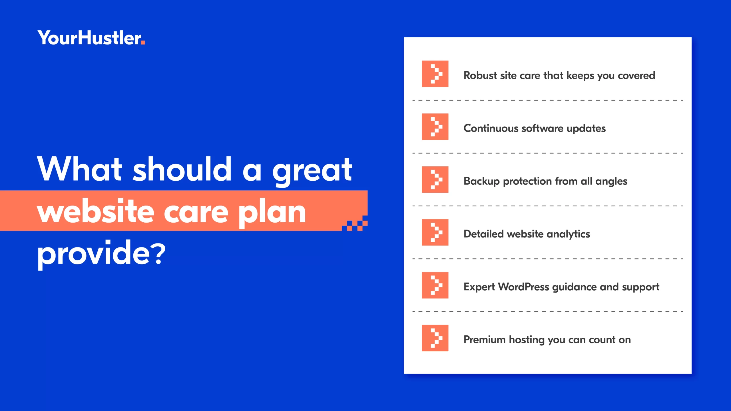 6 points that explain what great website care plans should provide any business opting for them.